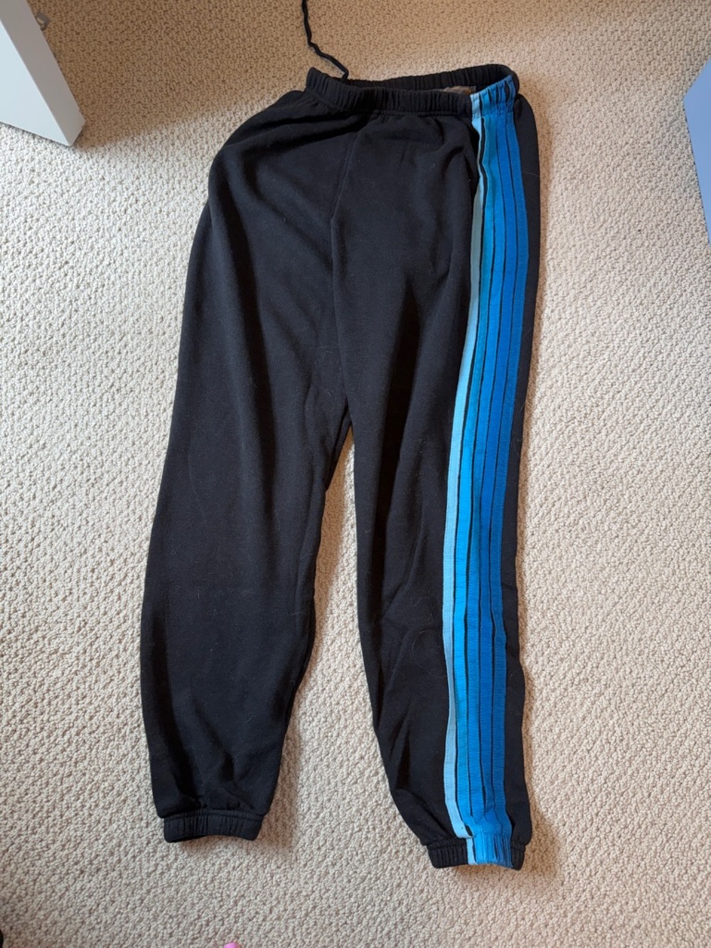 Aviator Nation Black Track Pants with Blue Side Stripes